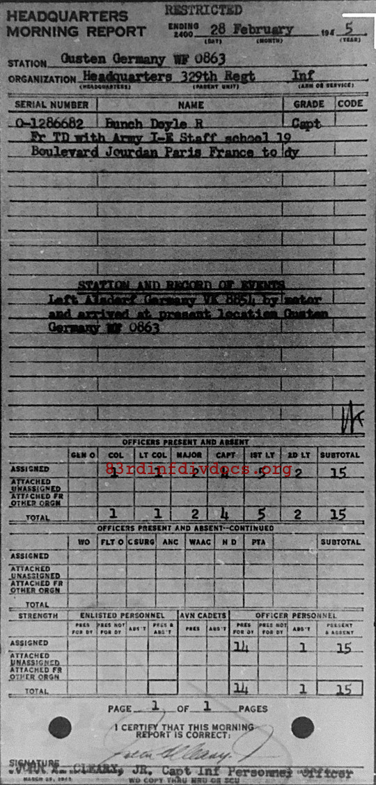 Morning report HQ Co, 1945-02-28, page 1 Morning report