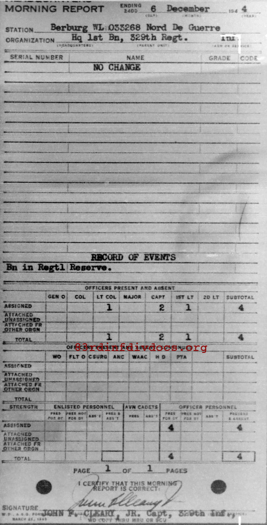 Morning report HQ1BN Co, 1944-12-06, page 1 Morning report