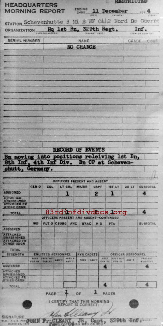 Morning report HQ1BN Co, 1944-12-11, page 1 Morning report
