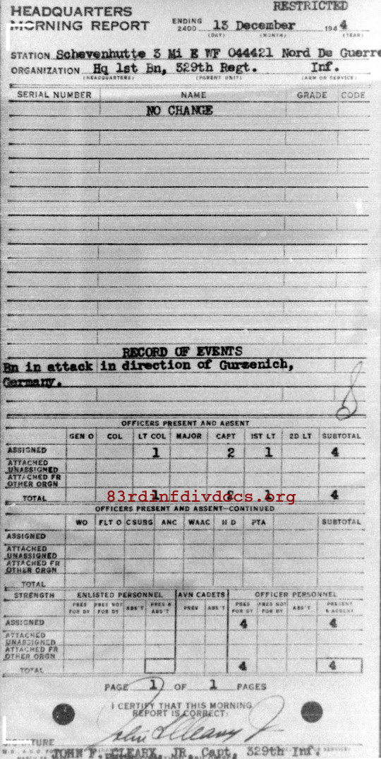 Morning report HQ1BN Co, 1944-12-13, page 1 Morning report