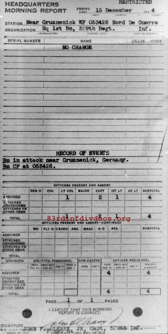 Morning report HQ1BN Co, 1944-12-15, page 1 Morning report