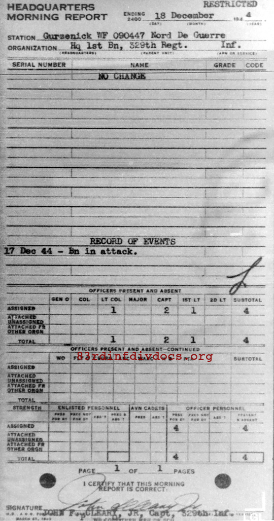 Morning report HQ1BN Co, 1944-12-18, page 1 Morning report