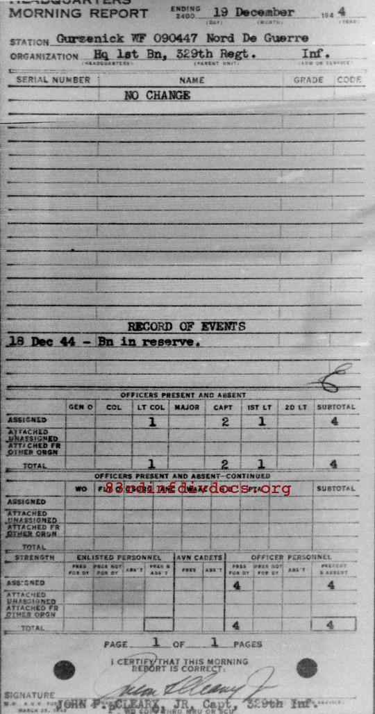 Morning report HQ1BN Co, 1944-12-19, page 1 Morning report