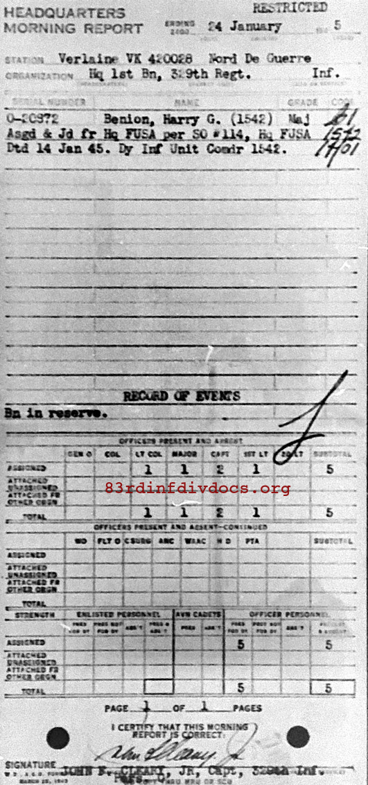 Morning report HQ1BN Co, 1945-01-24, page 1 Morning report