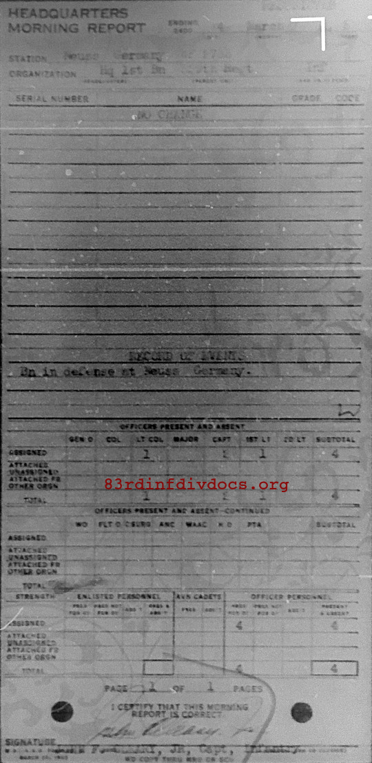 Morning report HQ1BN Co, 1945-03-04, page 1 Morning report