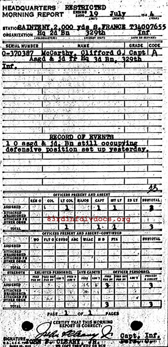 Morning report HQ2BN Co, 1944-07-19, page 1 Morning report
