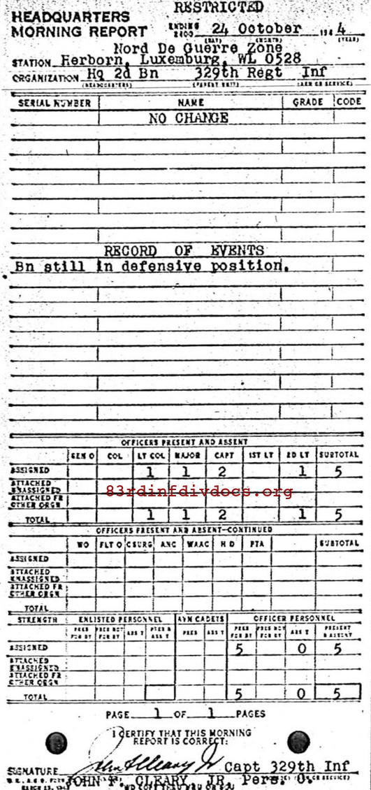 Morning report HQ2BN Co, 1944-10-24, page 1 Morning report