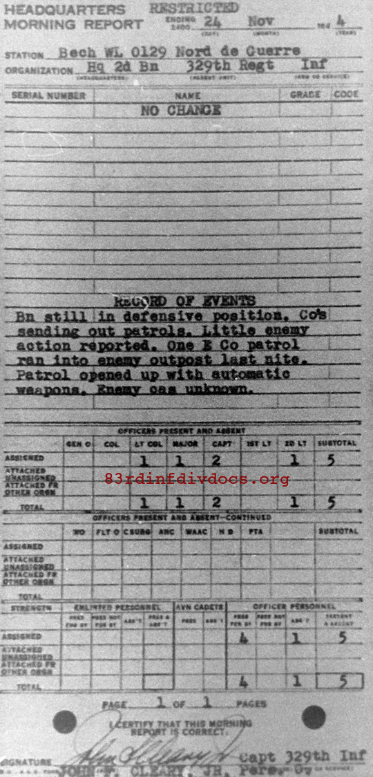 Morning report HQ2BN Co, 1944-11-24, page 1 Morning report