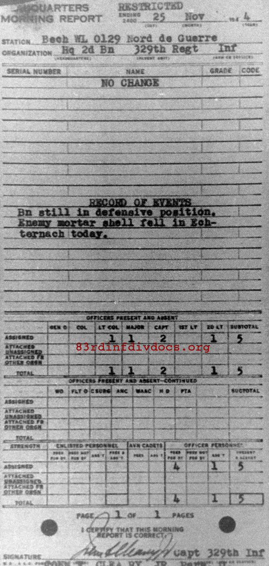 Morning report HQ2BN Co, 1944-11-25, page 1 Morning report