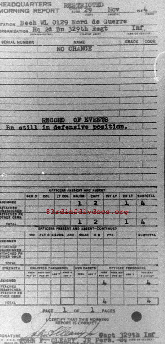 Morning report HQ2BN Co, 1944-11-29, page 1 Morning report