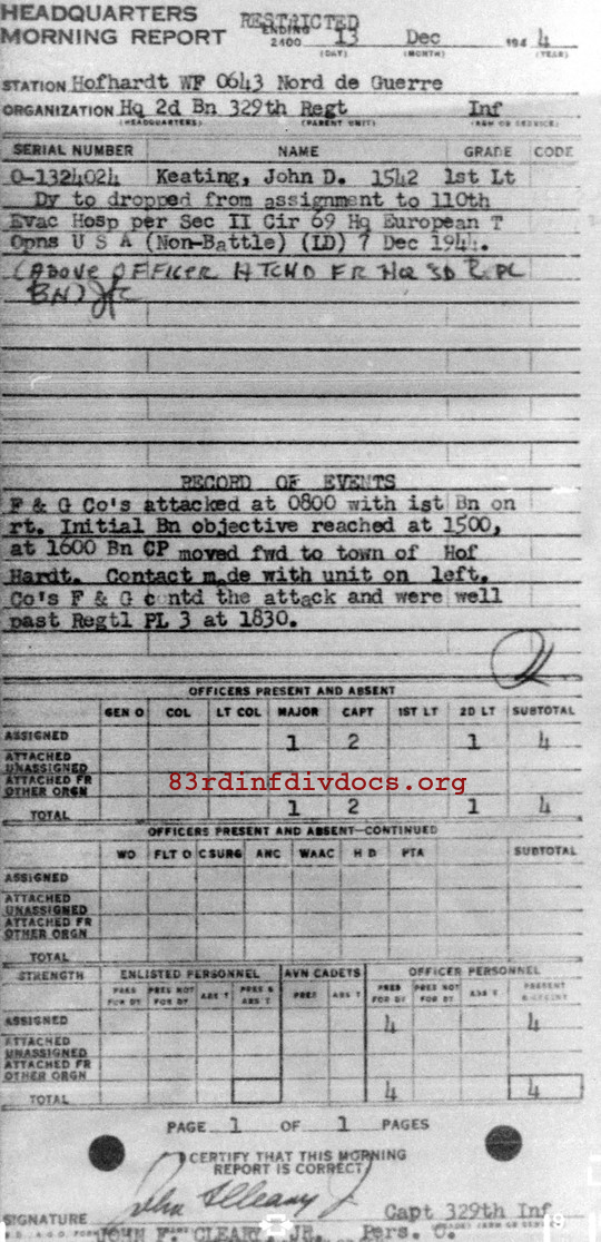 Morning report HQ2BN Co, 1944-12-13, page 1 Morning report