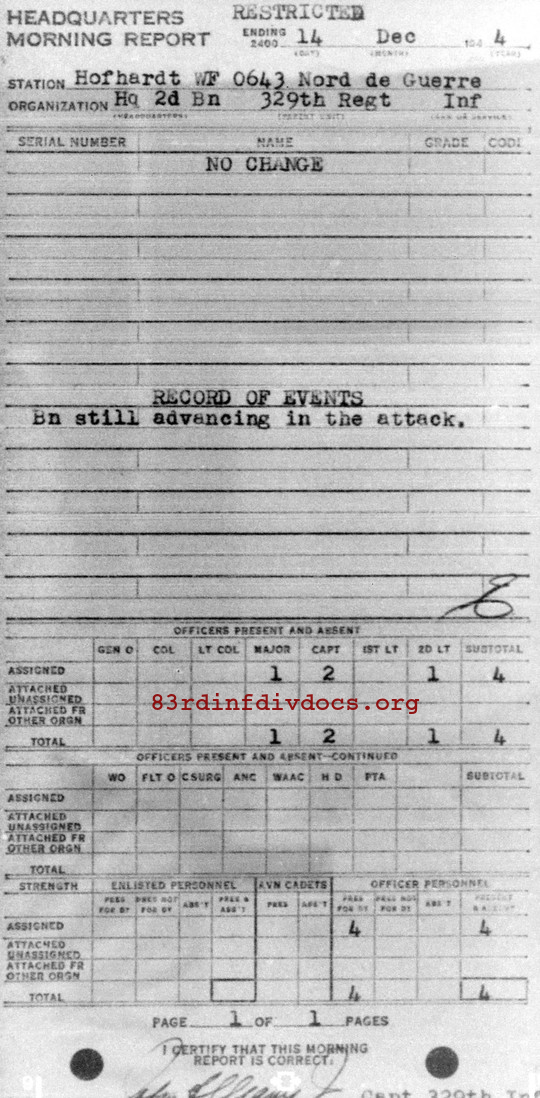 Morning report HQ2BN Co, 1944-12-14, page 1 Morning report