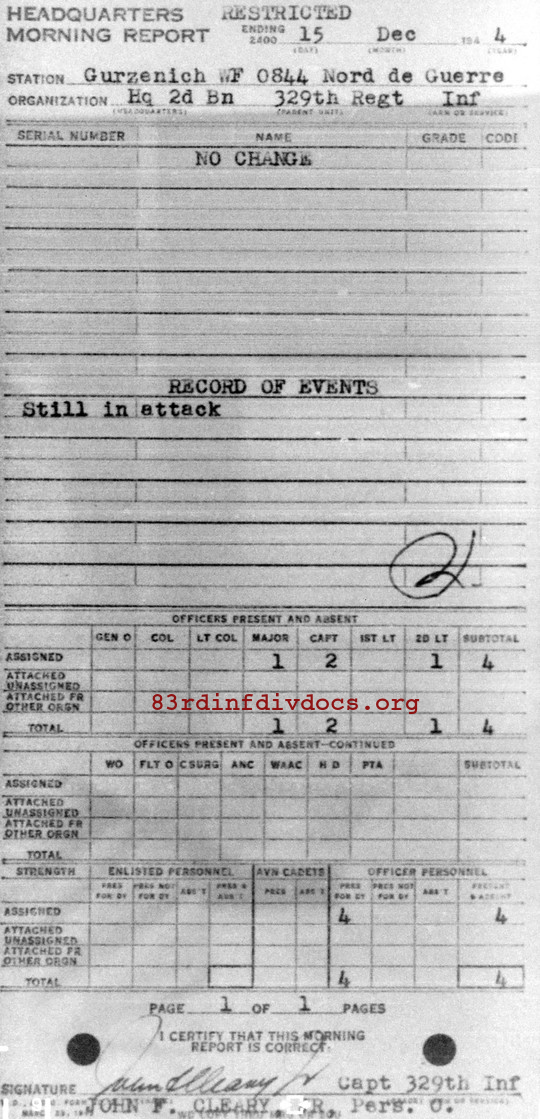 Morning report HQ2BN Co, 1944-12-15, page 1 Morning report