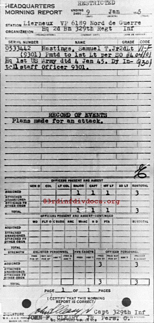 Morning report HQ2BN Co, 1945-01-09, page 1 Morning report