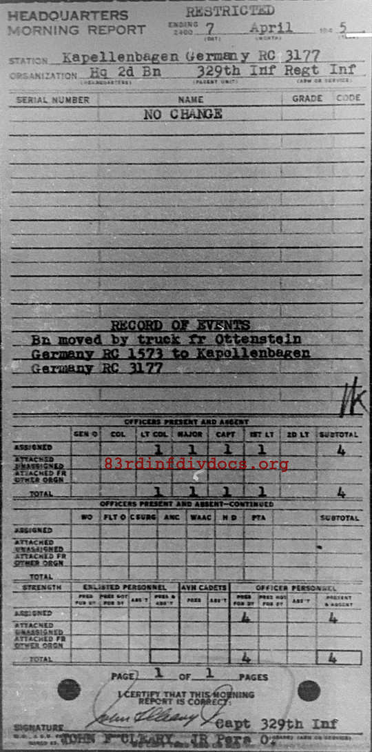 Morning report HQ2BN Co, 1945-04-07, page 1 Morning report