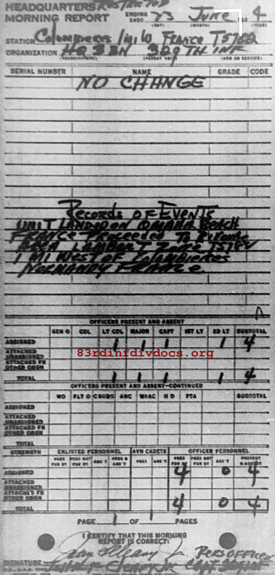 Morning report HQ3BN Co, 1944-06-23, page 1 Morning report
