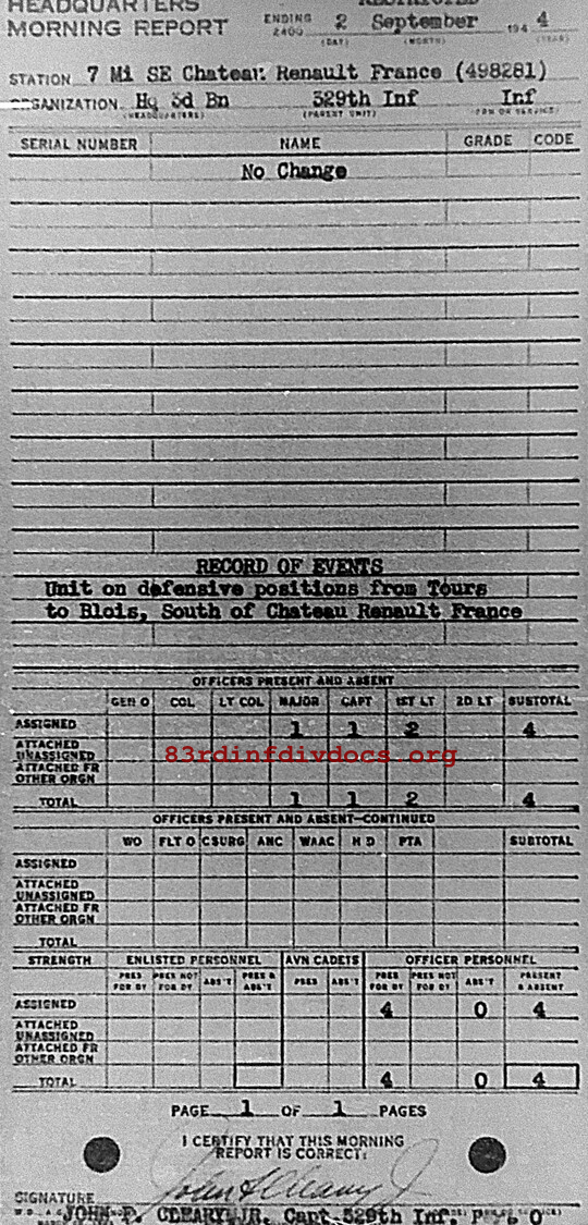 Morning report HQ3BN Co, 1944-09-02, page 1 Morning report