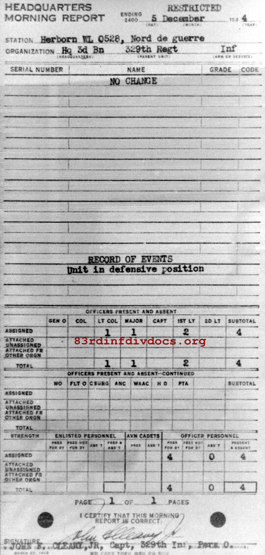Morning report HQ3BN Co, 1944-12-05, page 1 Morning report