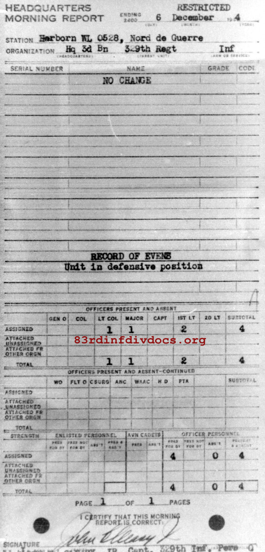 Morning report HQ3BN Co, 1944-12-06, page 1 Morning report