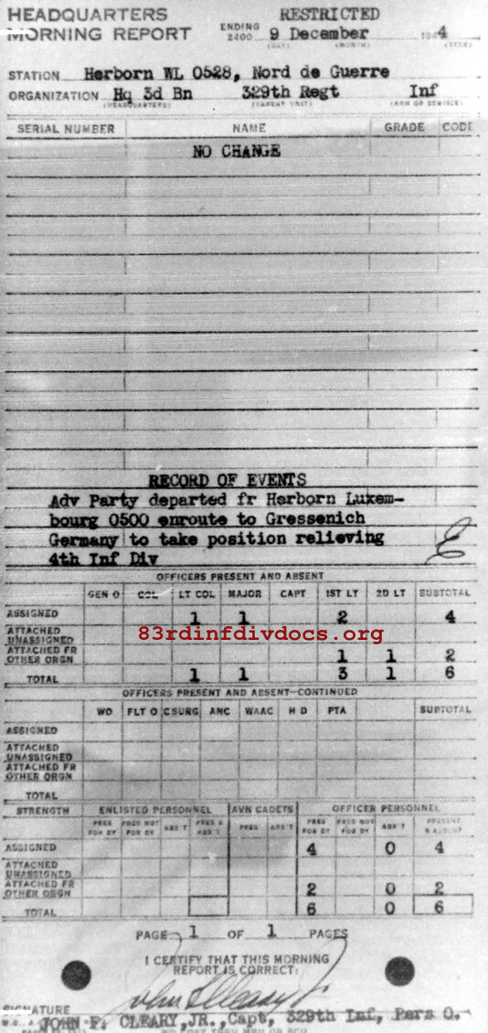 Morning report HQ3BN Co, 1944-12-09, page 1 Morning report