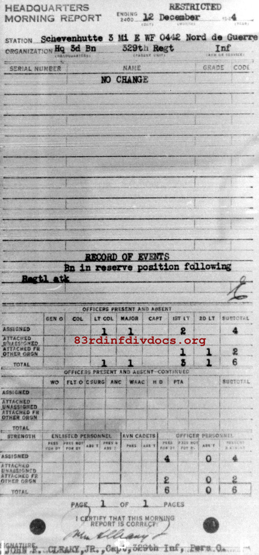 Morning report HQ3BN Co, 1944-12-12, page 1 Morning report