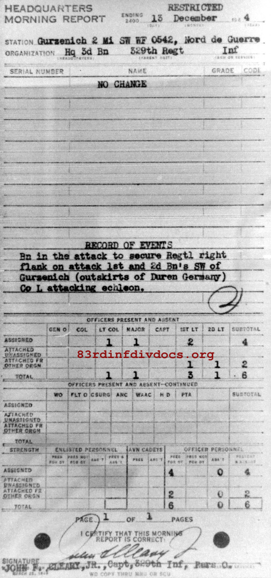 Morning report HQ3BN Co, 1944-12-13, page 1 Morning report