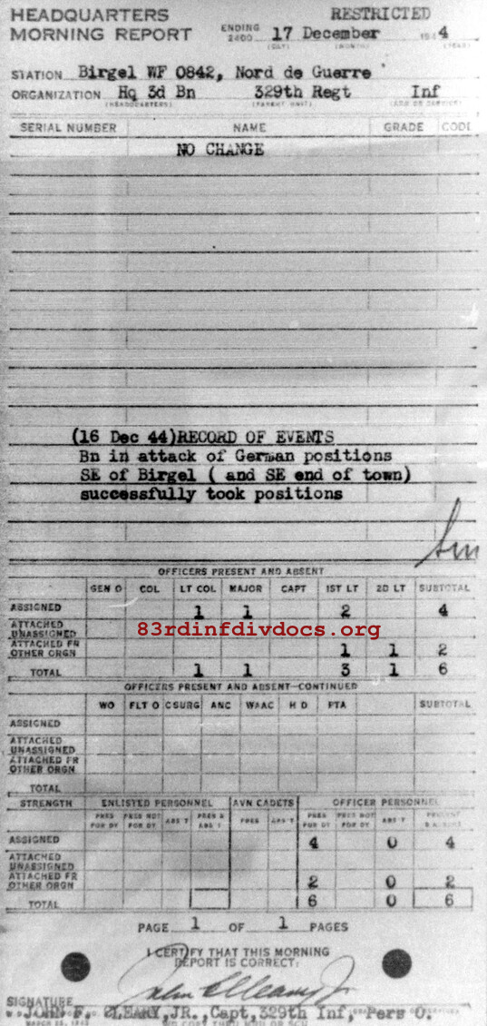 Morning report HQ3BN Co, 1944-12-17, page 1 Morning report