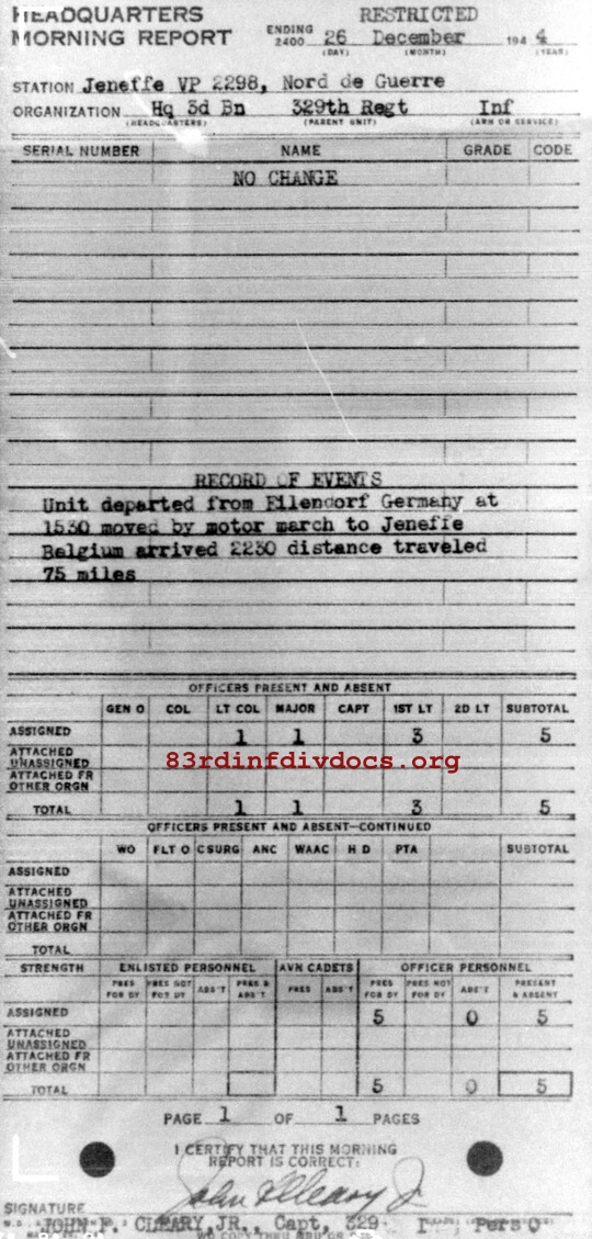 Morning report HQ3BN Co, 1944-12-26, page 1 Morning report