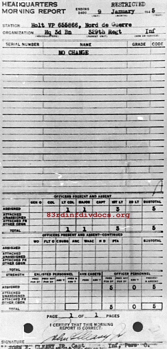 Morning report HQ3BN Co, 1945-01-09, page 1 Morning report