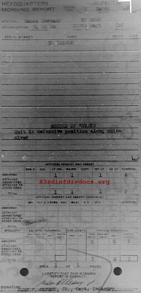 Morning report HQ3BN Co, 1945-03-08, page 1 Morning report