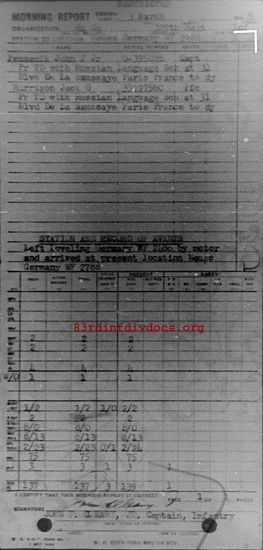 Morning report HQCO Co, 1945-03-03, page 1 Morning report