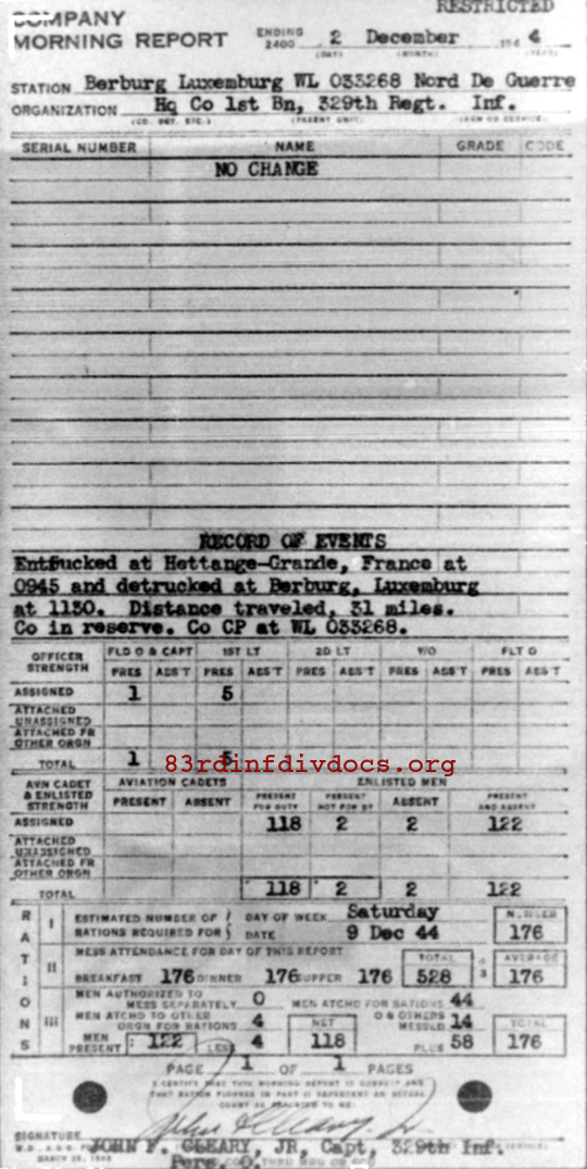 Morning report HQCO1BN Co, 1944-12-02, page 1 Morning report