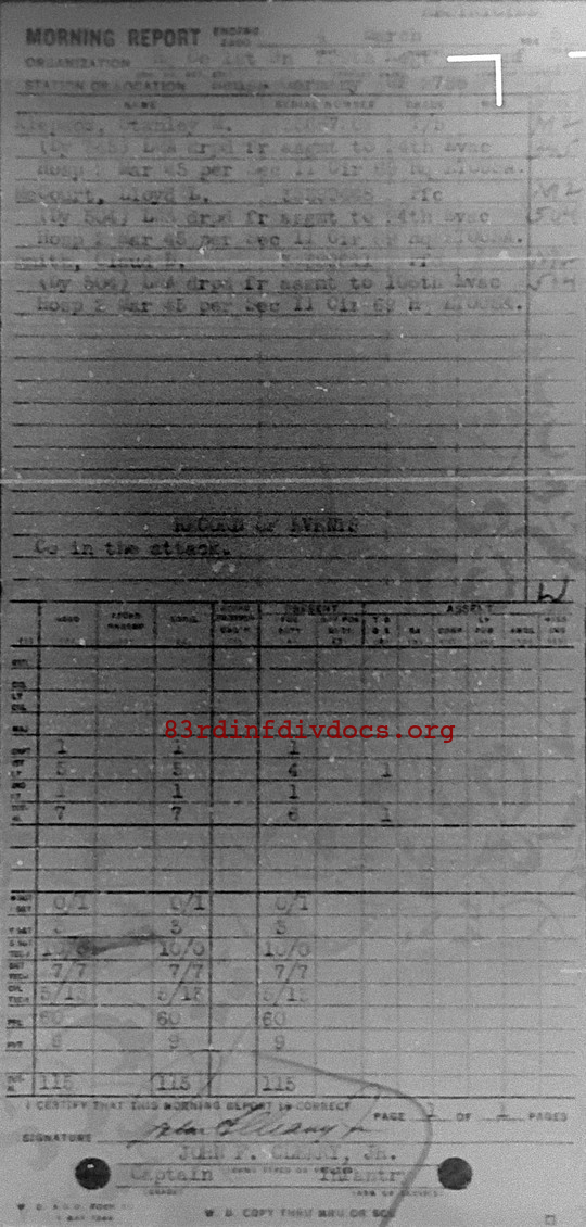 Morning report HQCO1BN Co, 1945-03-04, page 1 Morning report