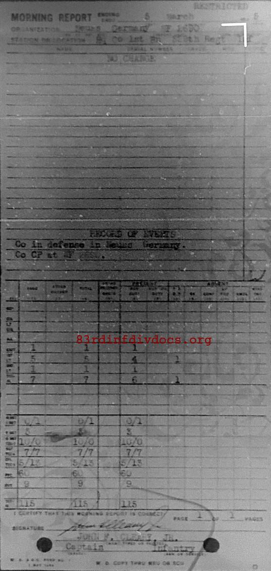 Morning report HQCO1BN Co, 1945-03-05, page 1 Morning report