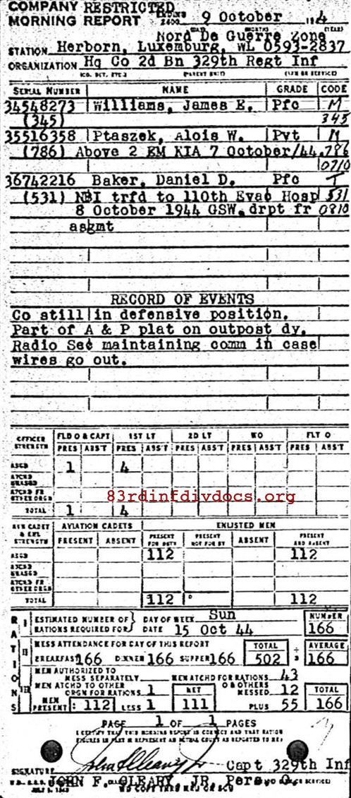 Morning report HQCO2BN Co, 1944-10-09, page 1 Morning report