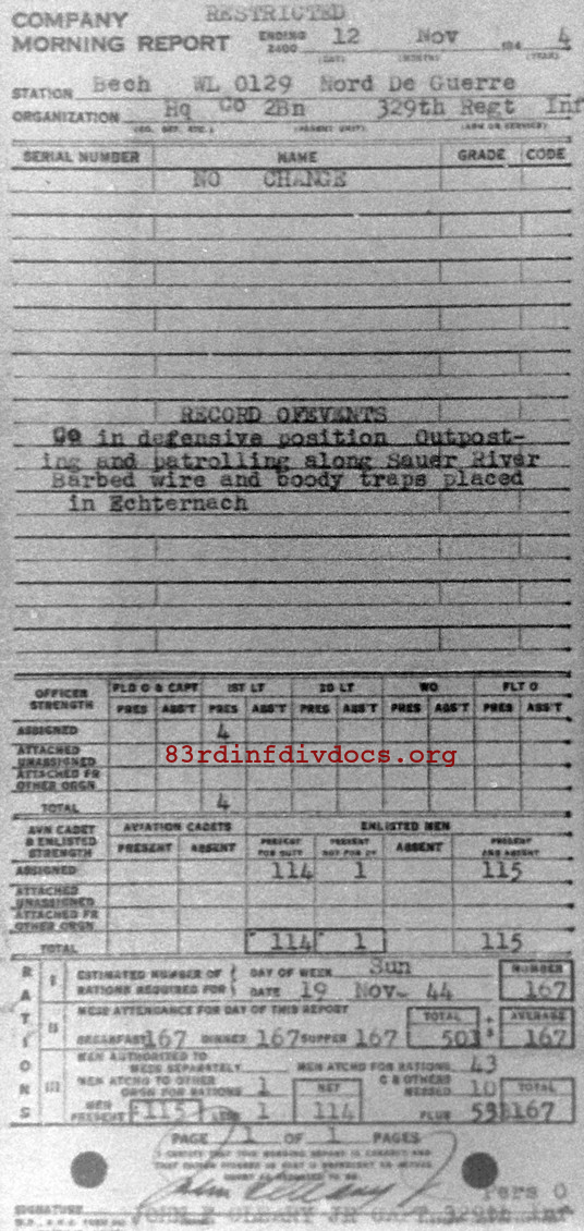 Morning report HQCO2BN Co, 1944-11-12, page 1 Morning report