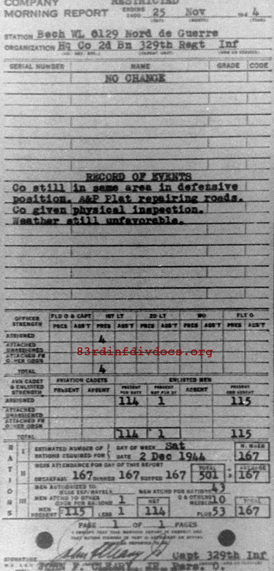 Morning report HQCO2BN Co, 1944-11-25, page 1 Morning report