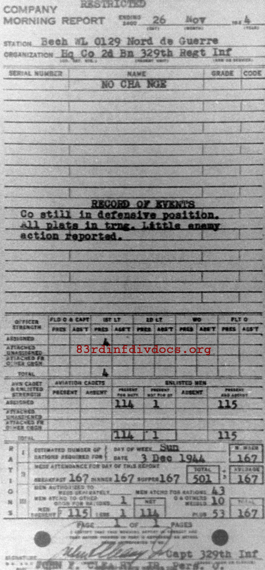 Morning report HQCO2BN Co, 1944-11-26, page 1 Morning report