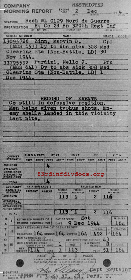 Morning report HQCO2BN Co, 1944-12-02, page 1 Morning report