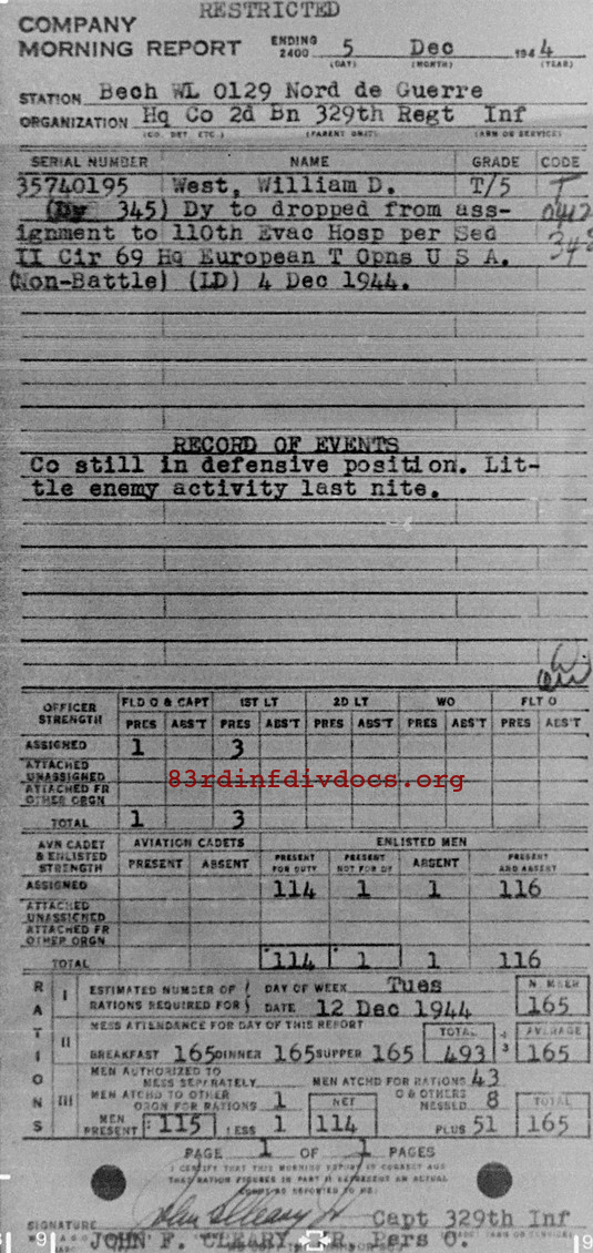 Morning report HQCO2BN Co, 1944-12-05, page 1 Morning report