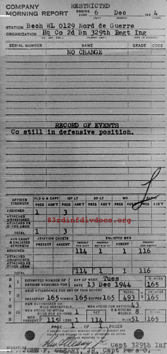 Morning report HQCO2BN Co, 1944-12-06, page 1 Morning report