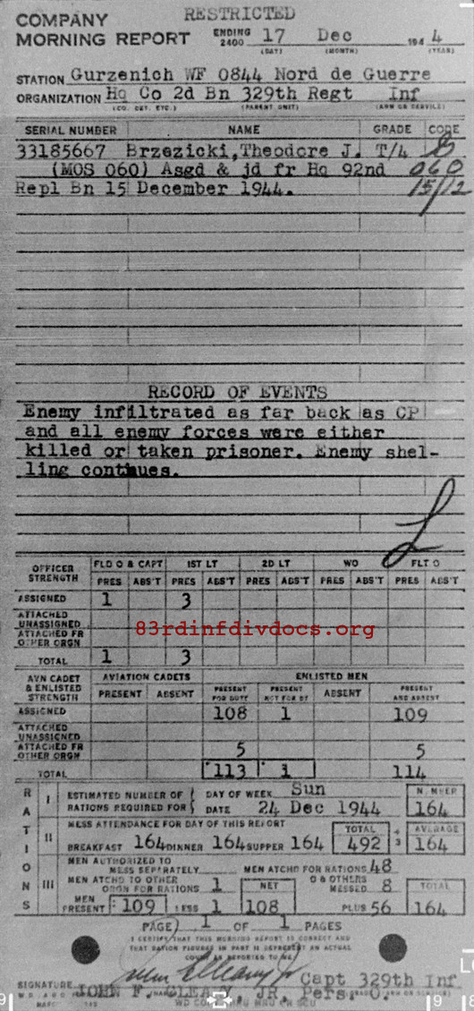 Morning report HQCO2BN Co, 1944-12-17, page 1 Morning report