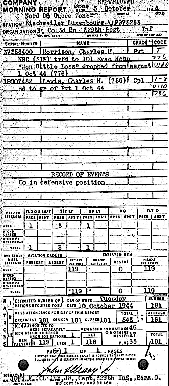 Morning report HQCO3BN Co, 1944-10-03, page 1 Morning report