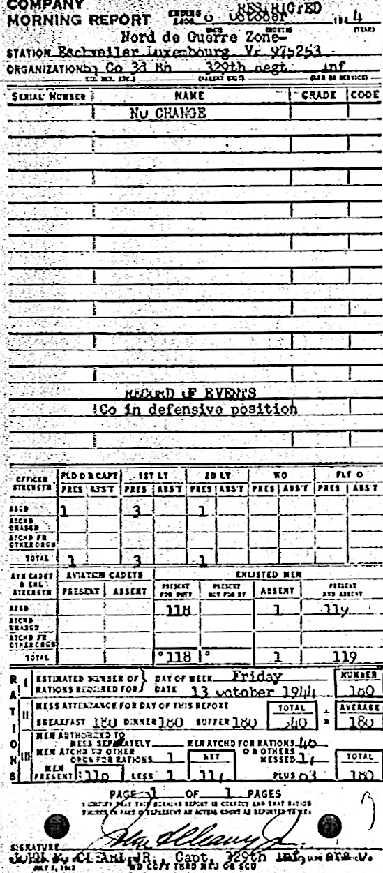 Morning report HQCO3BN Co, 1944-10-06, page 1 Morning report
