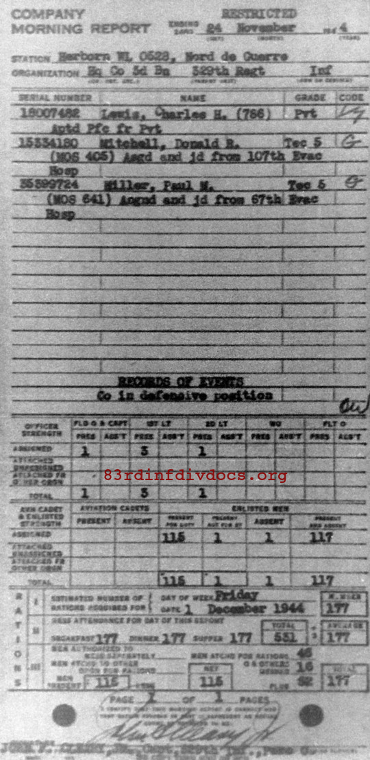Morning report HQCO3BN Co, 1944-11-24, page 1 Morning report