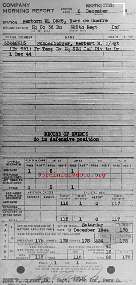 Morning report HQCO3BN Co, 1944-12-02, page 1 Morning report