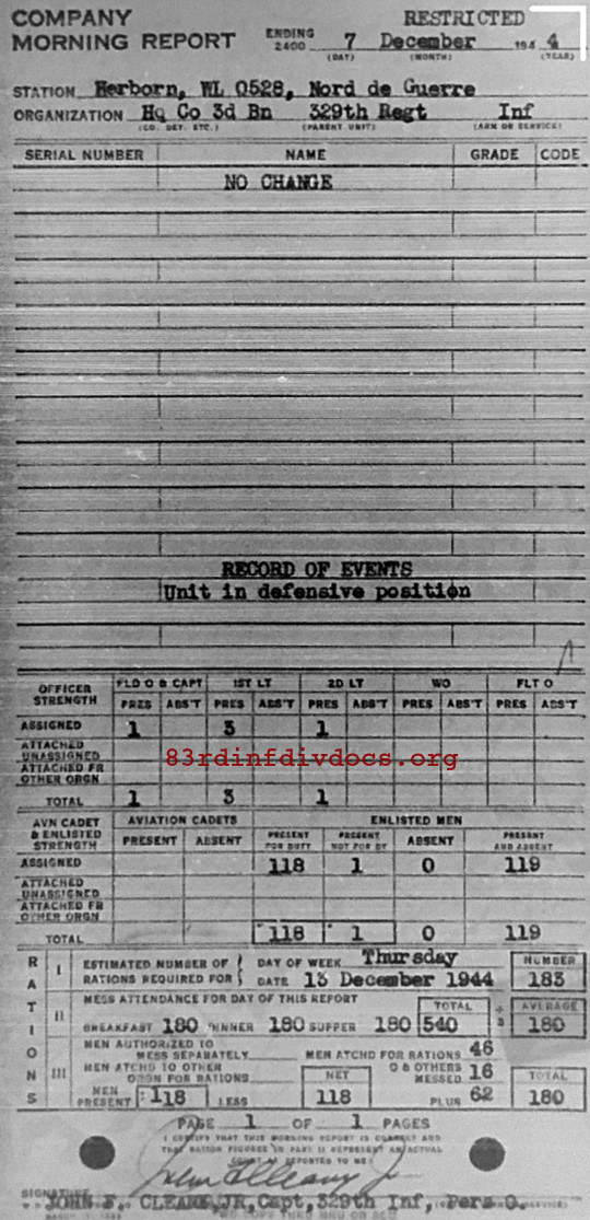 Morning report HQCO3BN Co, 1944-12-07, page 1 Morning report