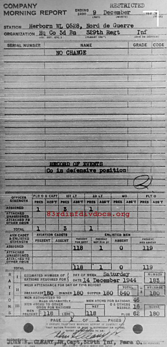 Morning report HQCO3BN Co, 1944-12-09, page 1 Morning report