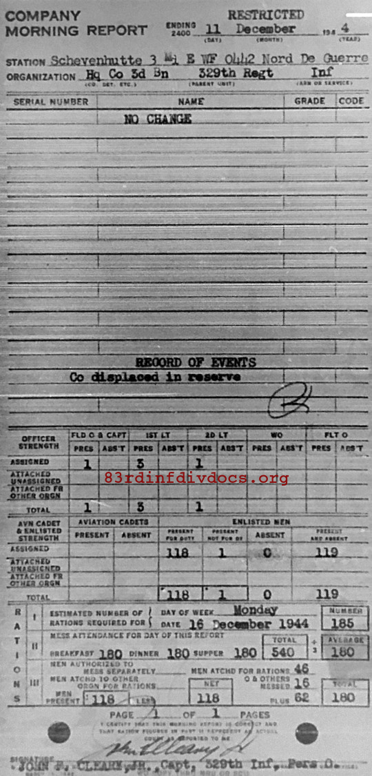 Morning report HQCO3BN Co, 1944-12-11, page 1 Morning report