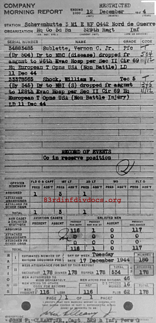 Morning report HQCO3BN Co, 1944-12-12, page 1 Morning report